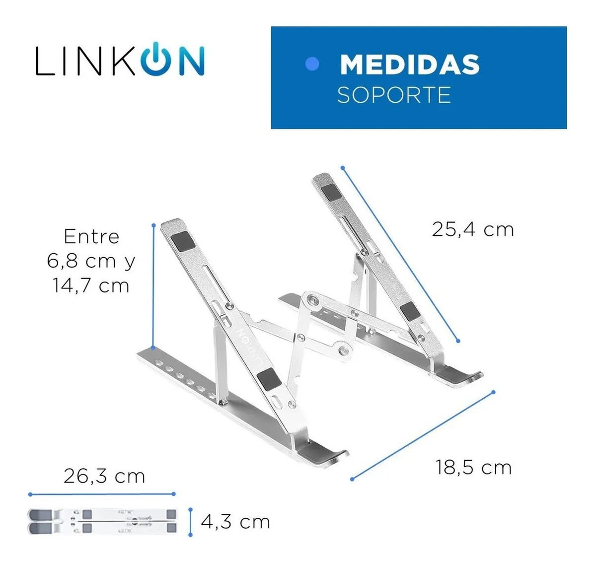 Soporte Plegable y Ajustable en Aluminio para Laptop 10” a 16” - Tecnomundointl
