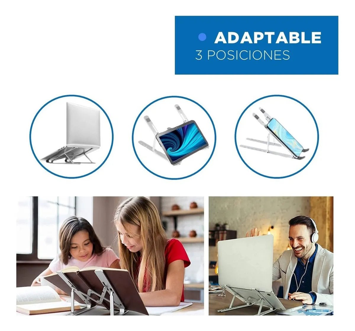 Soporte Plegable y Ajustable en Aluminio para Laptop 10” a 16” - Tecnomundointl