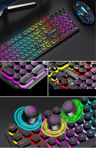 Combo Gamer T-WOLF TF270 RGB | Teclado Retro + Mouse Preciso.