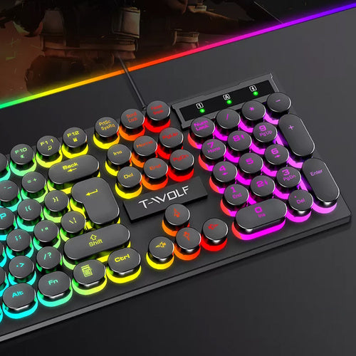Combo Gamer T-WOLF TF270 RGB | Teclado Retro + Mouse Preciso.