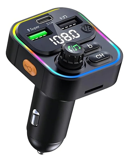 Transmisor FM Bluetooth 5.0 Carro USB - C 22.5W Carga Rápida - Tecnomundointl