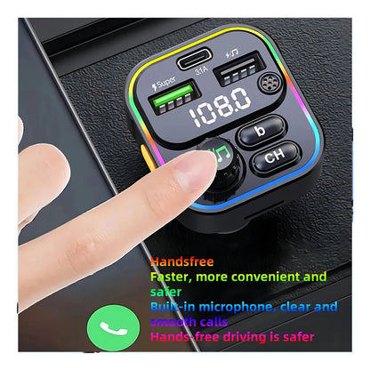 Transmisor FM Bluetooth 5.0 Carro USB - C 22.5W Carga Rápida - Tecnomundointl