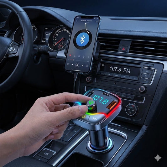 Transmisor FM Bluetooth 5.3 con Conectividad Avanzada y Carga Rápida Móvil