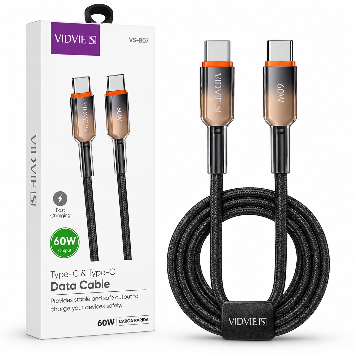 Cable Vidvie B07 USB-C a USB-C 60W Carga Rápida 1 Metro Trenzado