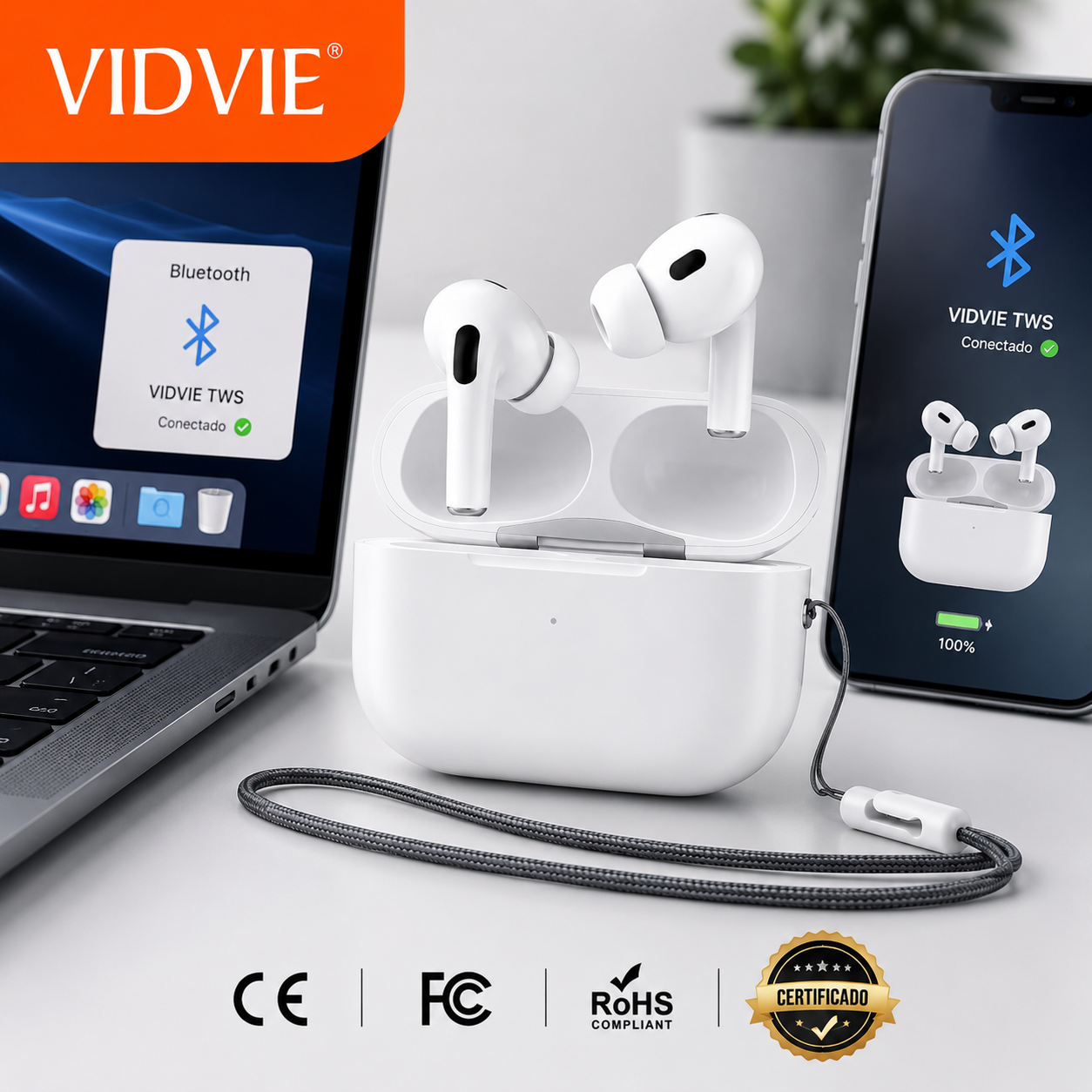 Audífonos Inalámbricos Vidvie BT866-V  Estilo Pro - Sonido Potente Ceriticado V-Pods Pro V