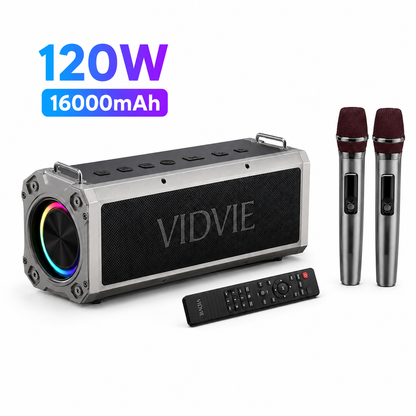 Parlante Bluetooth Karaoke VIDVIE XL-SP911 120W  16000mAh  2 Micrófonos Inalámbricos