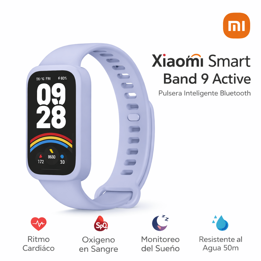 Xiaomi Smart Band 9 Active Pulsera Inteligente Bluetooth – Monitor Ritmo Cardíaco, SpO2, Sueño y Resistente al Agua 50m - Tecnomundointl